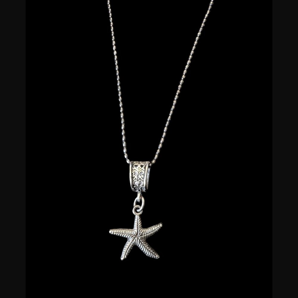 925 Oxidized Sterling Beach Themed Starfish 1.75" Pendant 30" Chain Necklace